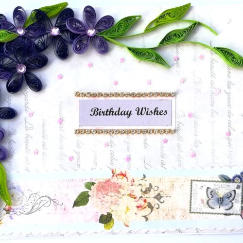 Purple Quilled Flowers Birthday Greeting card image