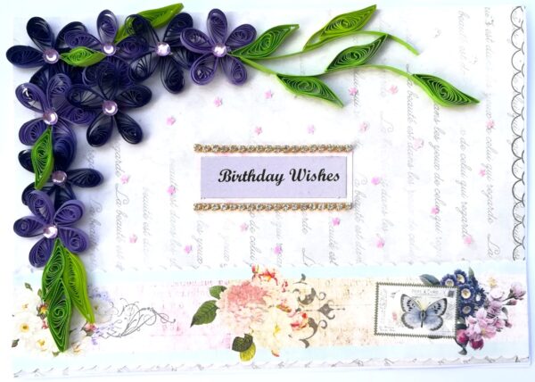 Purple Quilled Flowers Birthday Greeting card image Purple Quilled Flowers Birthday Greeting card image