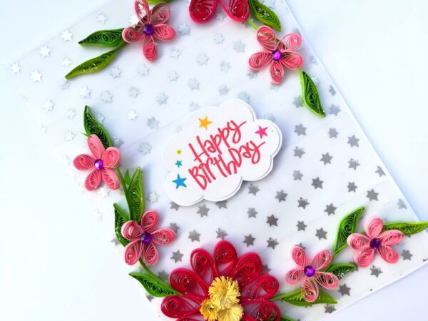 Sparkling Pink Quilled Birthday Card - PINKD1 image