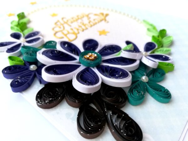Blue Quilled Flowers Birthday Greeting card image Blue Quilled Flowers Birthday Greeting card image