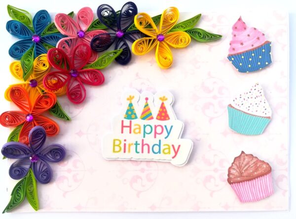 Multicolor Flowers Quilled Birthday Greeting Card image Multicolor Flowers Quilled Birthday Greeting Card image