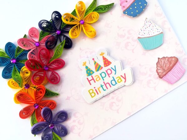Multicolor Flowers Quilled Birthday Greeting Card image Multicolor Flowers Quilled Birthday Greeting Card image