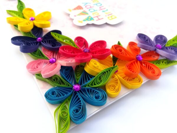 Multicolor Flowers Quilled Birthday Greeting Card image Multicolor Flowers Quilled Birthday Greeting Card image
