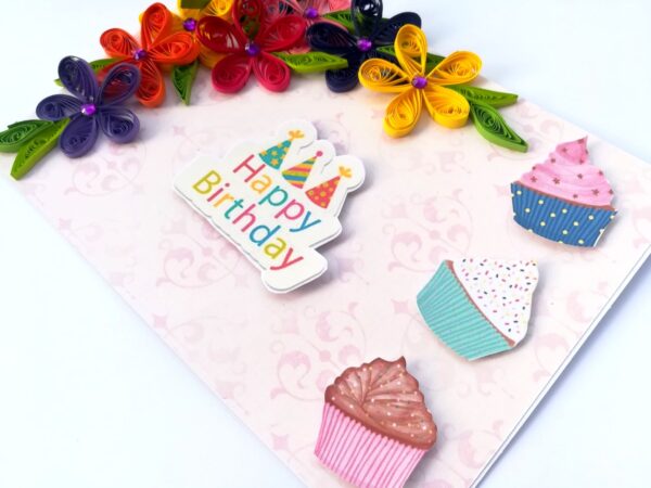 Multicolor Flowers Quilled Birthday Greeting Card image Multicolor Flowers Quilled Birthday Greeting Card image
