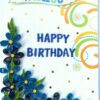 Blue Quilled Corner Flowers Birthday Greeting card -B1 image
