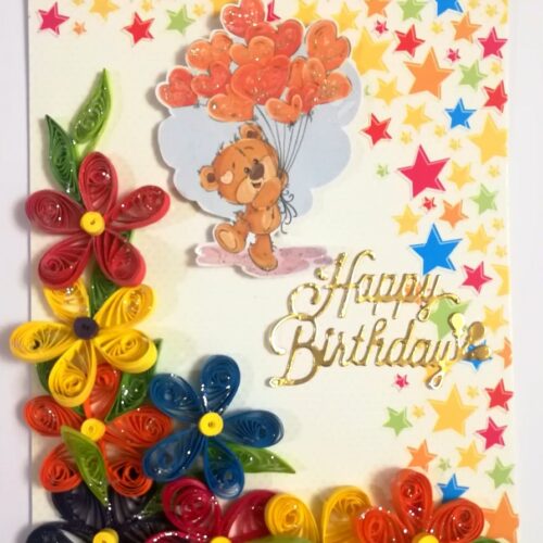 Multicolor Flowers Quilled Birthday Greeting Card -MQ1 image