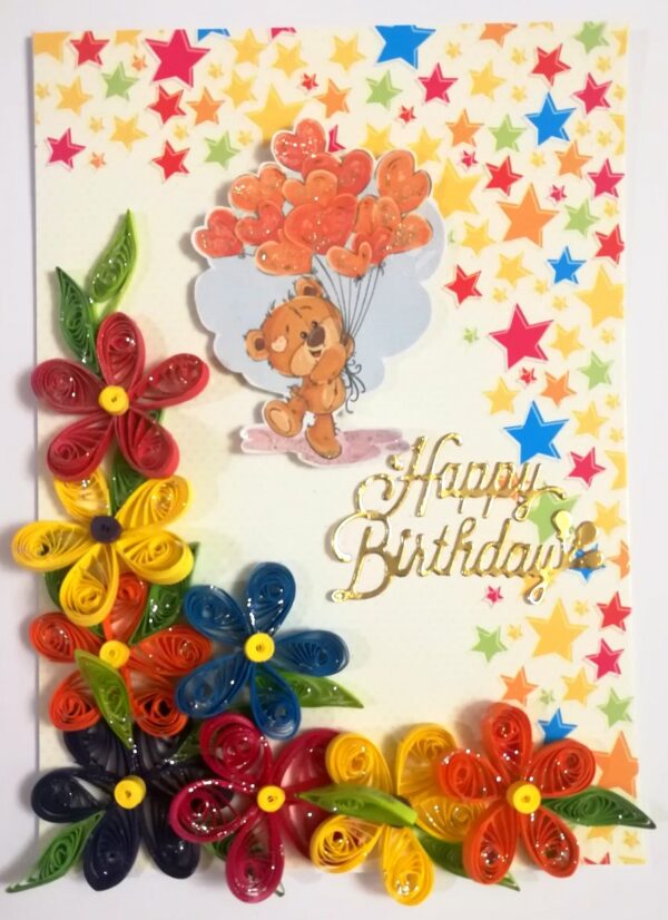 Multicolor Flowers Quilled Birthday Greeting Card -MQ1 image