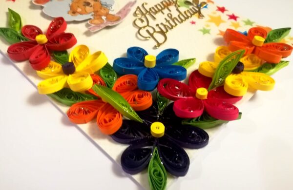 Multicolor Flowers Quilled Birthday Greeting Card -MQ1 image
