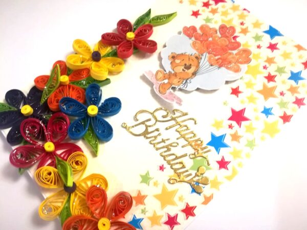 Multicolor Flowers Quilled Birthday Greeting Card -MQ1 image