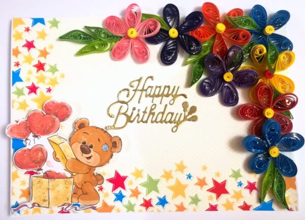 Multicolor Flowers Quilled Birthday Greeting Card - MQ2 image