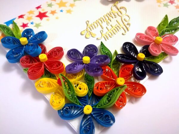 Multicolor Flowers Quilled Birthday Greeting Card - MQ2 image