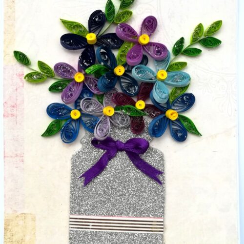 Sparkling Vase Quilled Flowers Greeting Card image