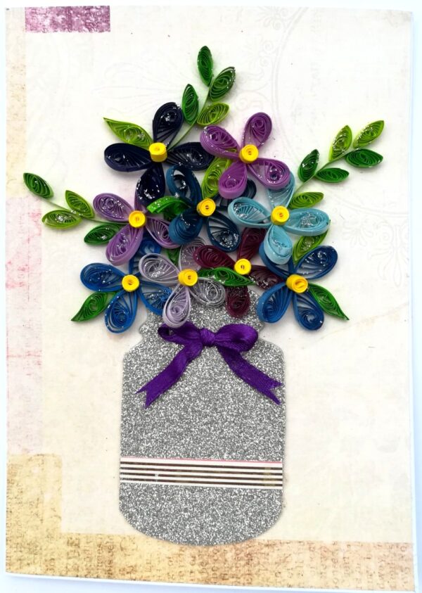 Sparkling Vase Quilled Flowers Greeting Card image