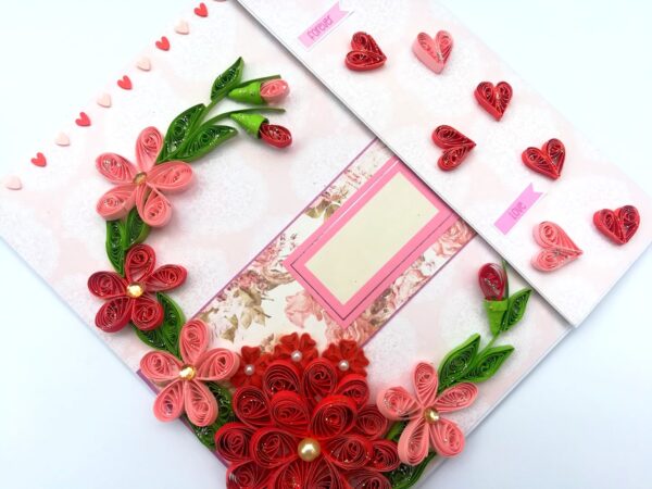 Red Quilled Mini Scrapbook Greeting Card image Red Quilled Mini Scrapbook Greeting Card image