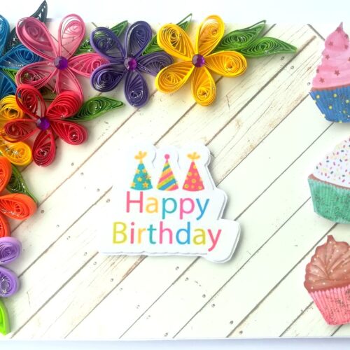 Quilled Corner Flowers Birthday Greeting card - BIR4 image