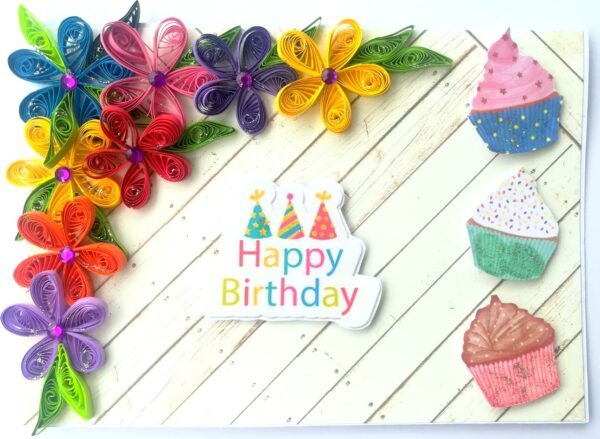 Quilled Corner Flowers Birthday Greeting card - BIR4 image
