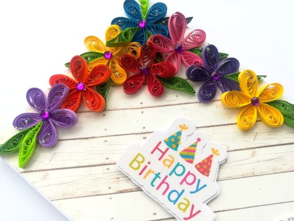 Quilled Corner Flowers Birthday Greeting card - BIR4 image
