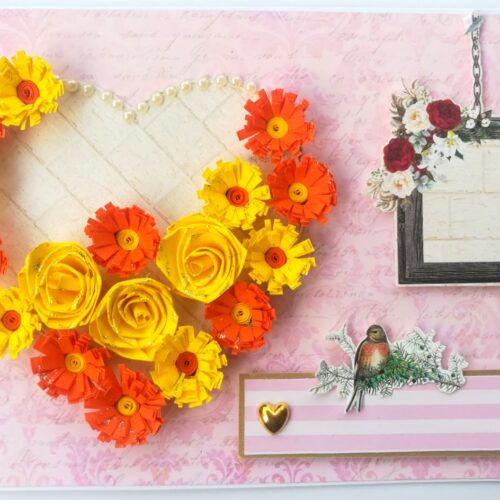 Sparkling Yellow Quilled Heart Flowers Greeting Card image