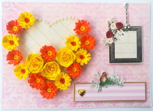 Sparkling Yellow Quilled Heart Flowers Greeting Card image Sparkling Yellow Quilled Heart Flowers Greeting Card image