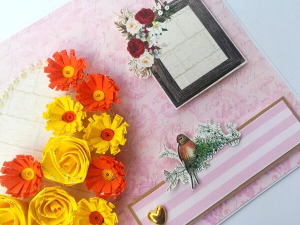 Sparkling Yellow Quilled Heart Flowers Greeting Card image Sparkling Yellow Quilled Heart Flowers Greeting Card image