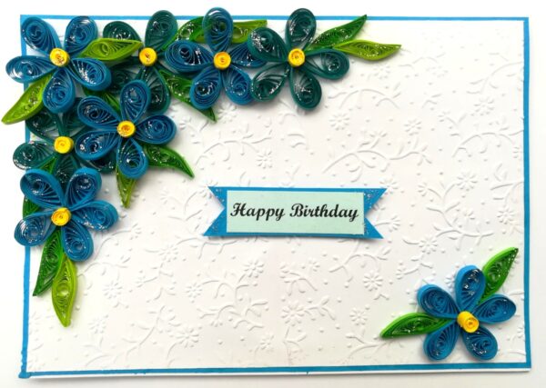 Blue Corner Quilled Birthday Greeting card image