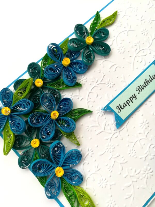 Blue Corner Quilled Birthday Greeting card image