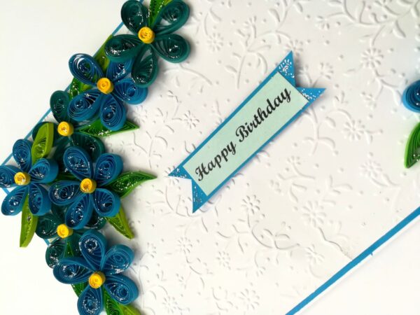 Blue Corner Quilled Birthday Greeting card image