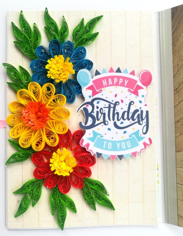 Happy Birthday Quilled Flowers Mini scrapbook card image