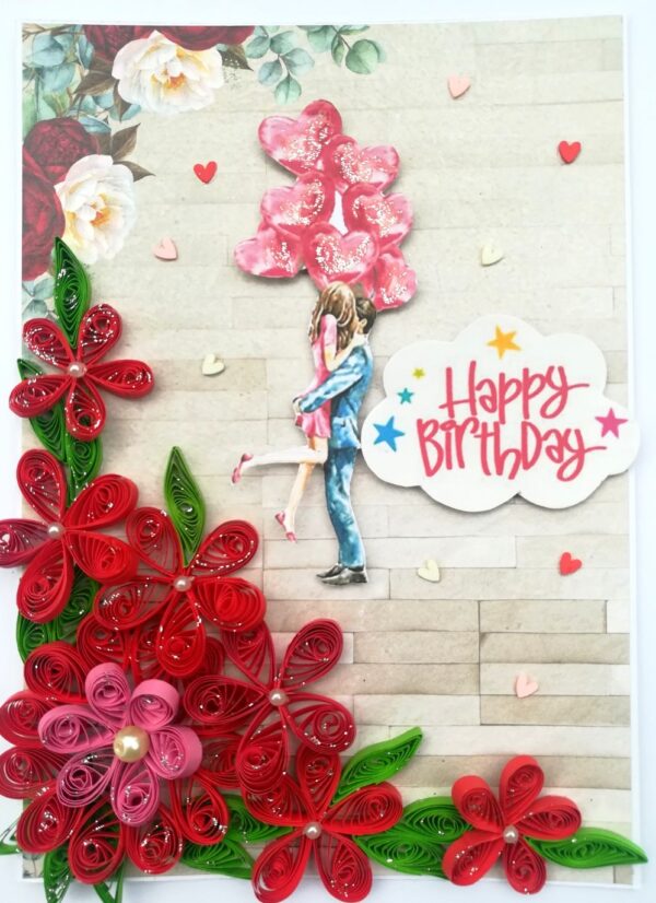 Quilled Red Flowers Corner Couple Card - D1 image