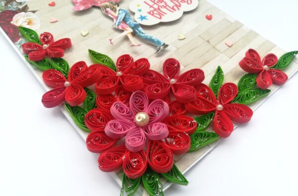 Quilled Red Flowers Corner Couple Card - D1 image