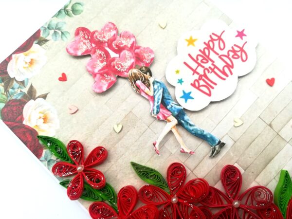 Quilled Red Flowers Corner Couple Card - D1 image