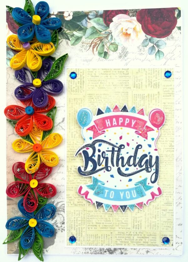 Multicolor Quilled Flowers Birthday Greeting Card image