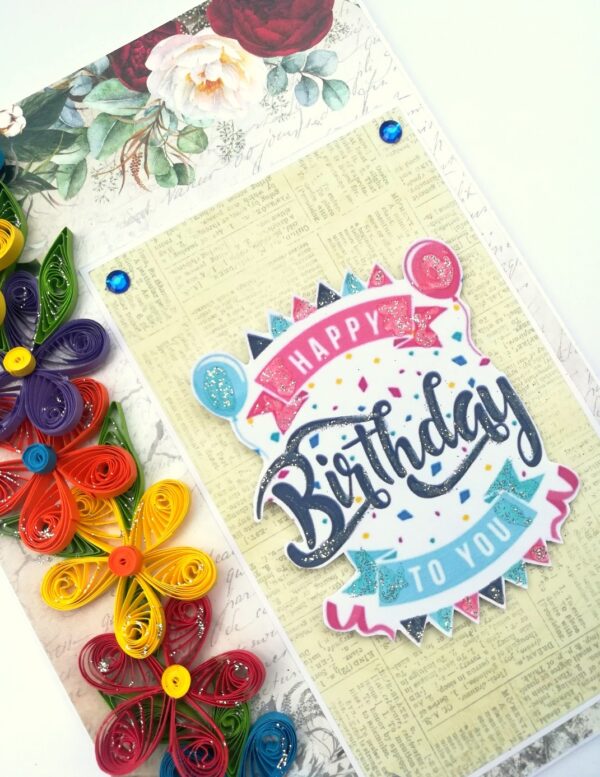 Multicolor Quilled Flowers Birthday Greeting Card image