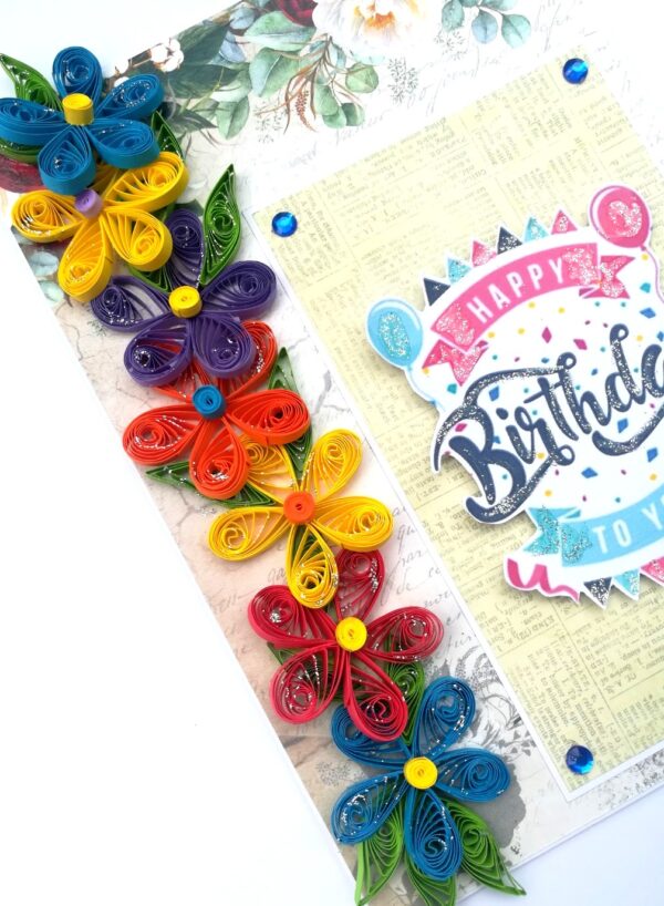 Multicolor Quilled Flowers Birthday Greeting Card image