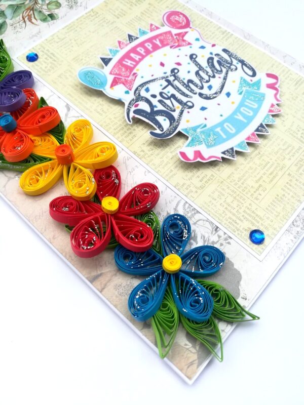 Multicolor Quilled Flowers Birthday Greeting Card image