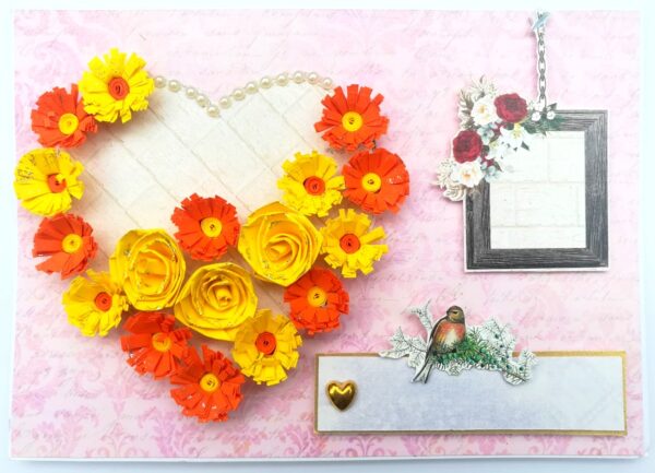 Sparkling Yellow Quilled Heart Flowers Greeting Card - HRTY1 image Sparkling Yellow Quilled Heart Flowers Greeting Card - HRTY1 image
