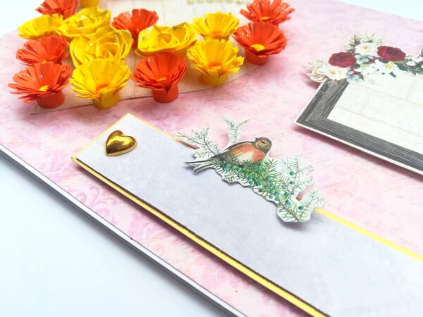 Sparkling Yellow Quilled Heart Flowers Greeting Card - HRTY1 image Sparkling Yellow Quilled Heart Flowers Greeting Card - HRTY1 image