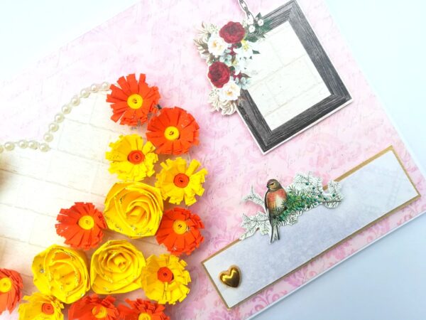 Sparkling Yellow Quilled Heart Flowers Greeting Card - HRTY1 image Sparkling Yellow Quilled Heart Flowers Greeting Card - HRTY1 image