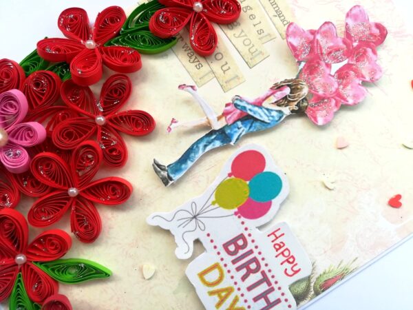 Red Quilled Flowers Birthday Greeting Card - D4 image
