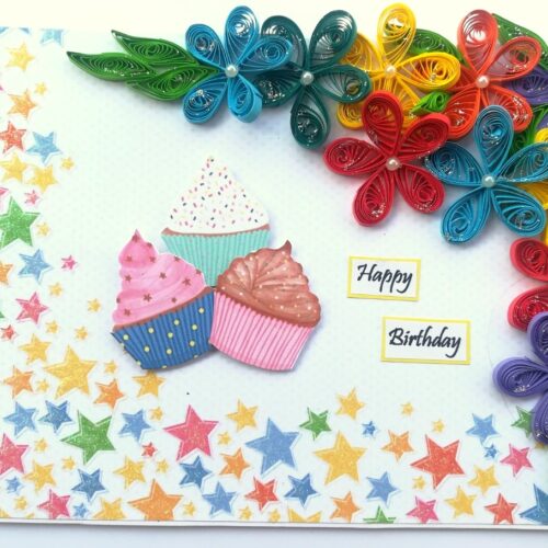Quilled Corner Flowers Birthday Greeting card - BIR4 image