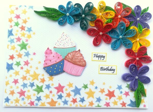 Quilled Corner Flowers Birthday Greeting card - BIR4 image Quilled Corner Flowers Birthday Greeting card - BIR4 image