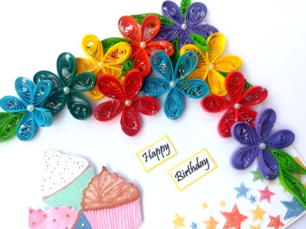 Quilled Corner Flowers Birthday Greeting card - BIR4 image Quilled Corner Flowers Birthday Greeting card - BIR4 image