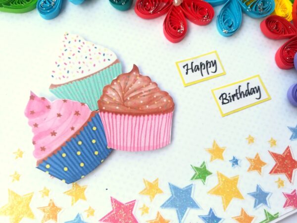 Quilled Corner Flowers Birthday Greeting card - BIR4 image Quilled Corner Flowers Birthday Greeting card - BIR4 image