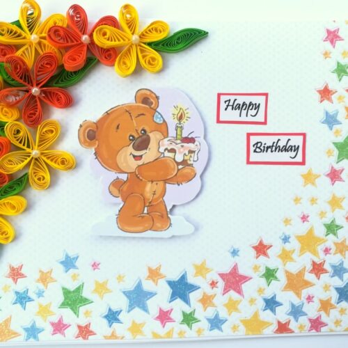 Quilled Corner Flowers Birthday Greeting card - BIR5 image
