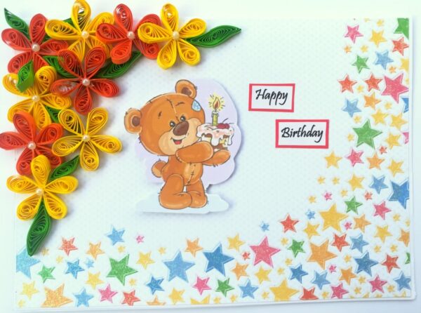 Quilled Corner Flowers Birthday Greeting card - BIR5 image