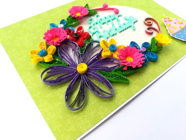 Green Quilled Themed Flowers Birthday Greeting card image Green Quilled Themed Flowers Birthday Greeting card image