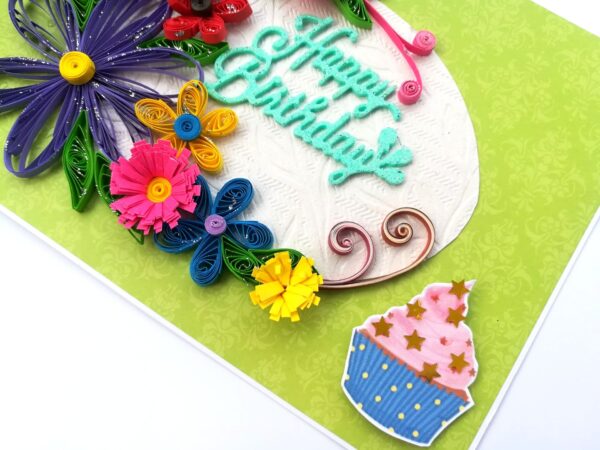 Green Quilled Themed Flowers Birthday Greeting card image Green Quilled Themed Flowers Birthday Greeting card image