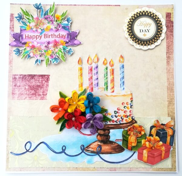 Quilled Sparkling Birthday Cake Greeting Card image Quilled Sparkling Birthday Cake Greeting Card image