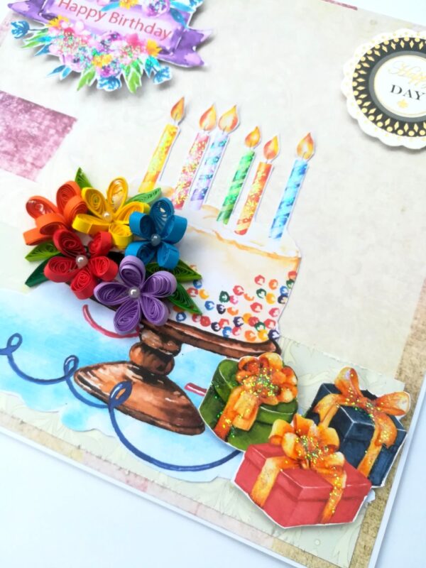 Quilled Sparkling Birthday Cake Greeting Card image Quilled Sparkling Birthday Cake Greeting Card image