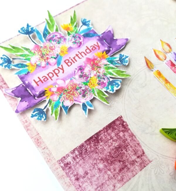 Quilled Sparkling Birthday Cake Greeting Card image Quilled Sparkling Birthday Cake Greeting Card image